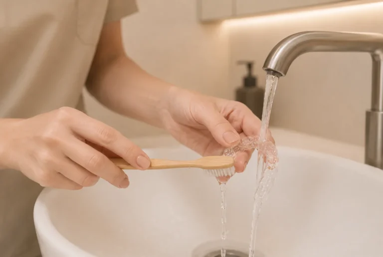 Brosse à dents rincée sous l’eau