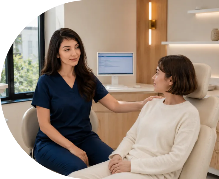 Praticienne en consultation avec une patiente